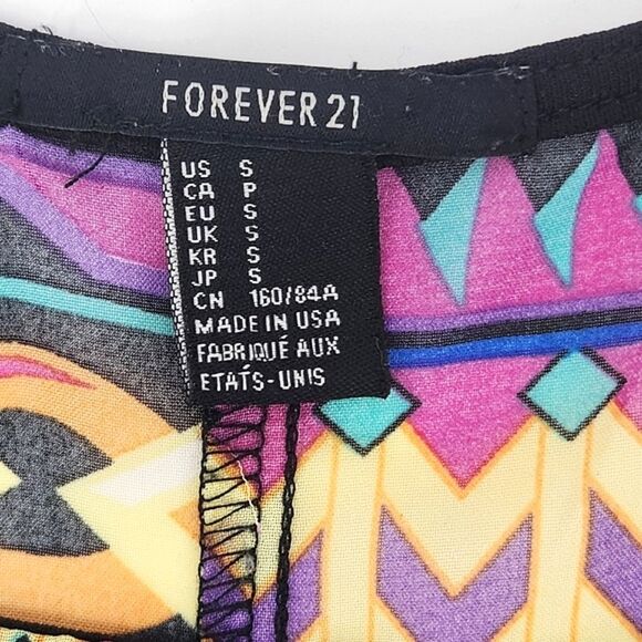 Forever 21 Multicolor Tribal Geometric Print Sheer Top Blouse Women's Size Small - Picture 5 of 9